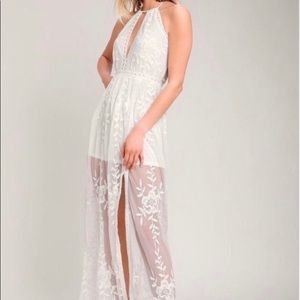 New Honey Punch Lace Maxi Dress in White